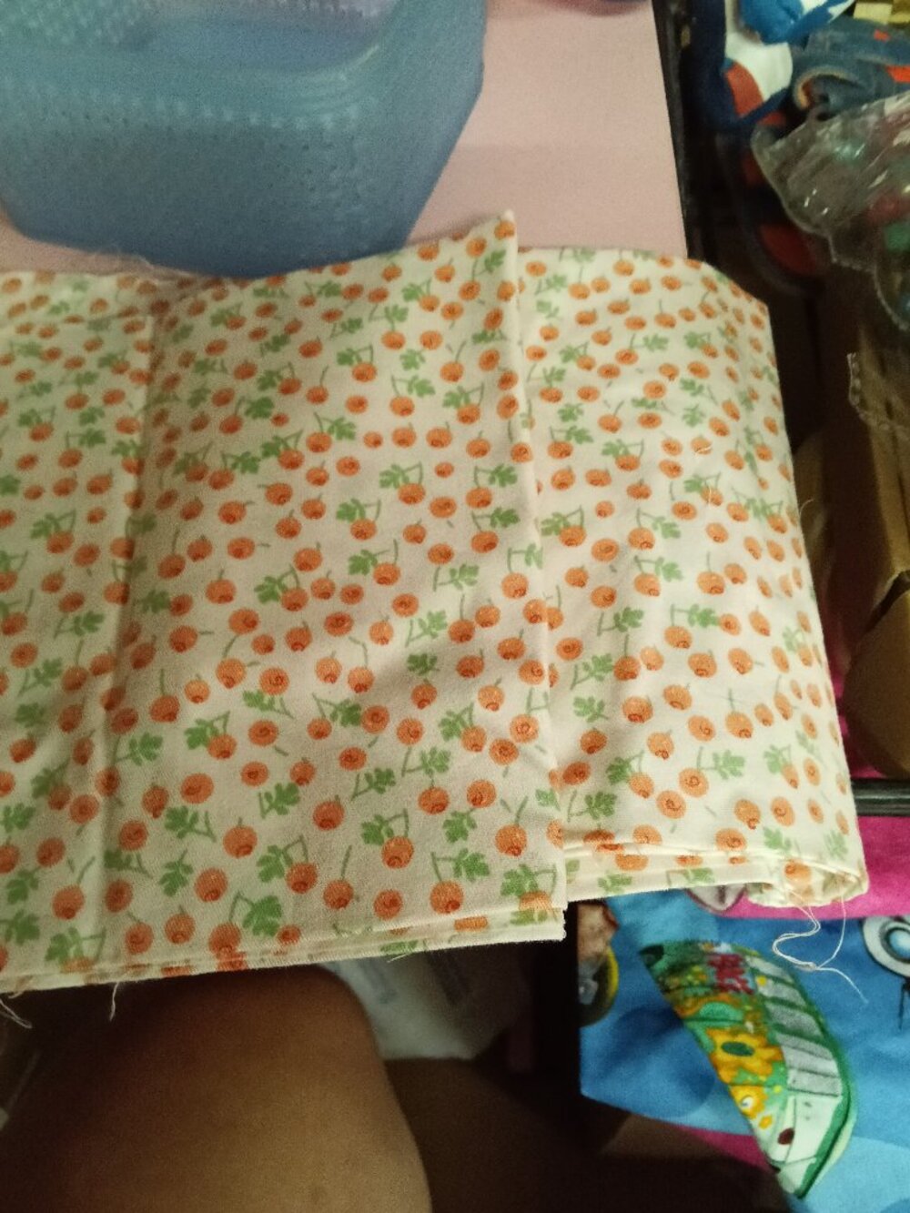 2 Fat Quarter Floral Print Quilting Fabric with Orange Flowers